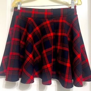 Red and Black Pleated Mini Skater Skirt